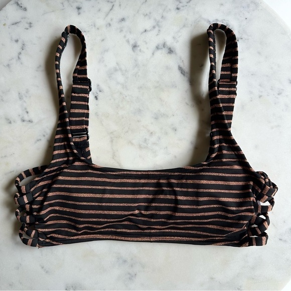 Xhilaration Orange and Black Metallic Striped Bikini Cut Out Top Size Small - Picture 1 of 8